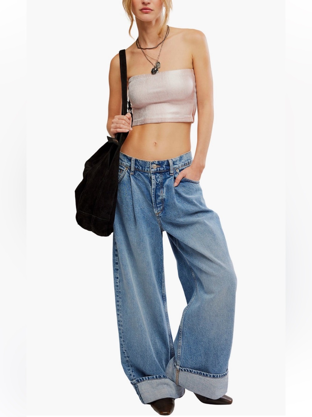 FREE PEOPLE Intimately Amelia Foil Bandeau Ballet Combo Ribbed Tube Top Halter